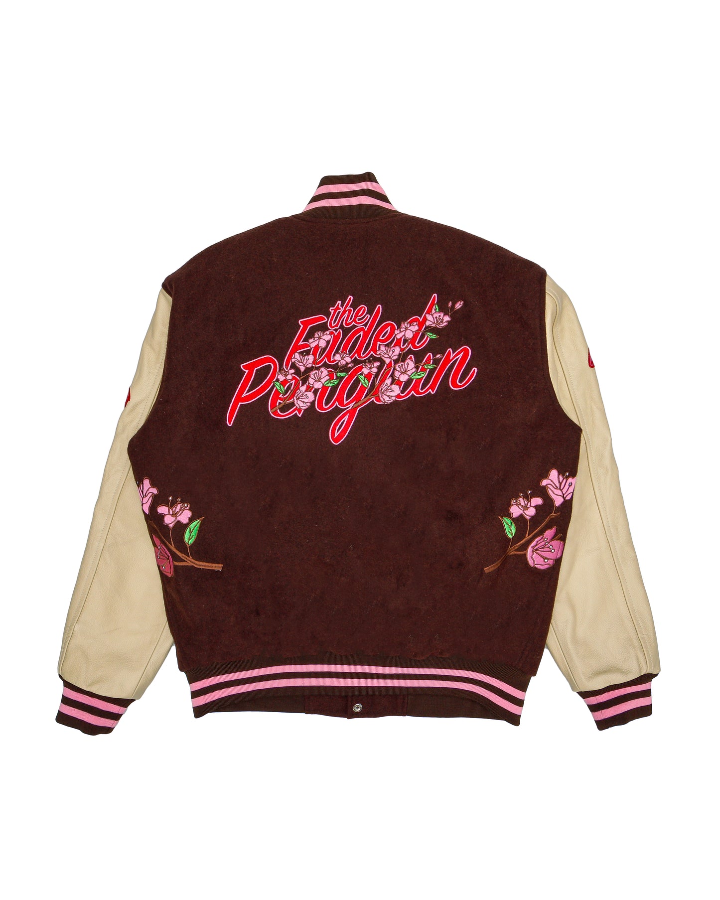 Cherry Blossom Letterman Jacket (Brown/Tan/Red)